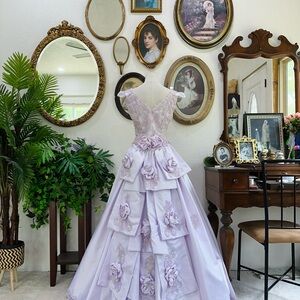 Lilac Floral Appliqué Girls' Party Dress